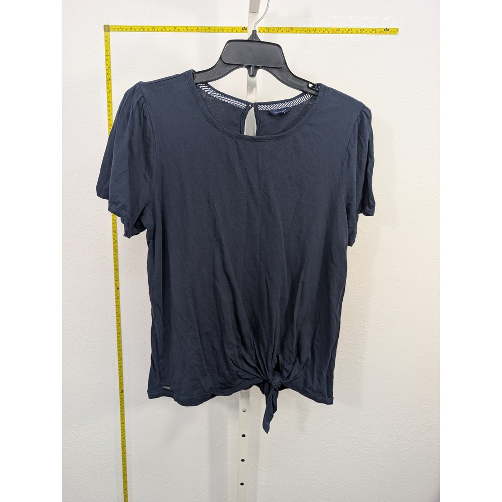 Nautica Womens Navy Blue Short Sleeve Tie Front Puff Sleeve Top Size Large